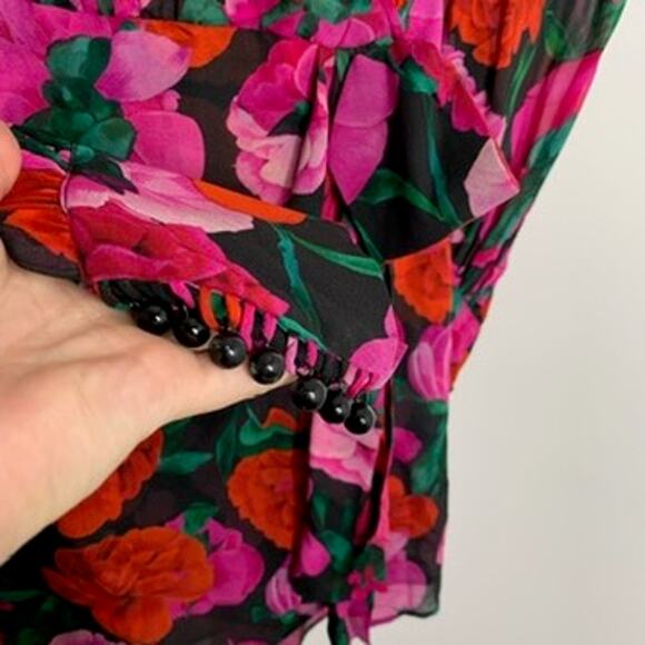 The Kooples Dolce Vite Floral Mini Pink Longsleeve Dress Womens 100% Silk Size 0 - Picture 9 of 16